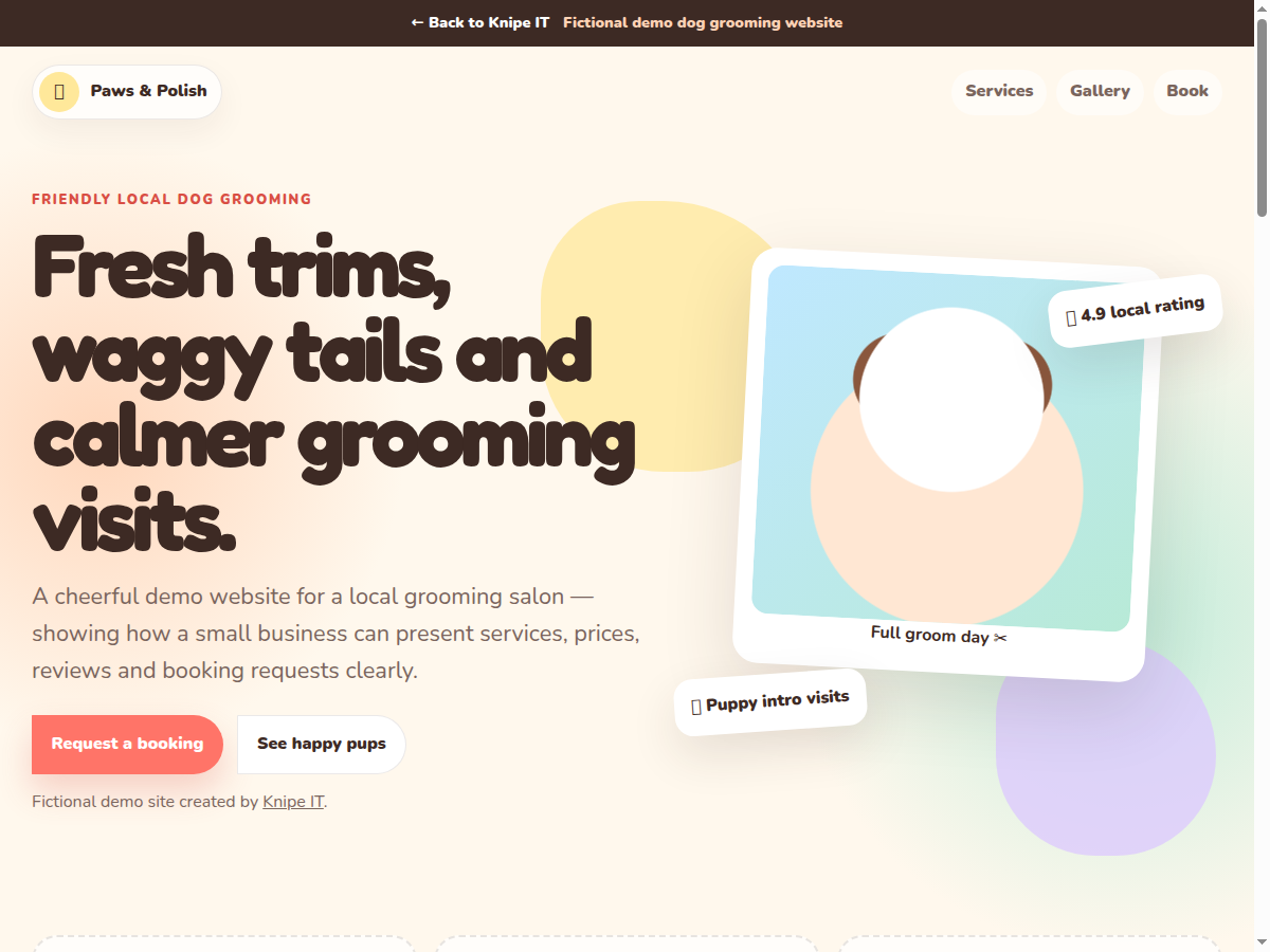 Paws and Polish dog grooming demo website preview
