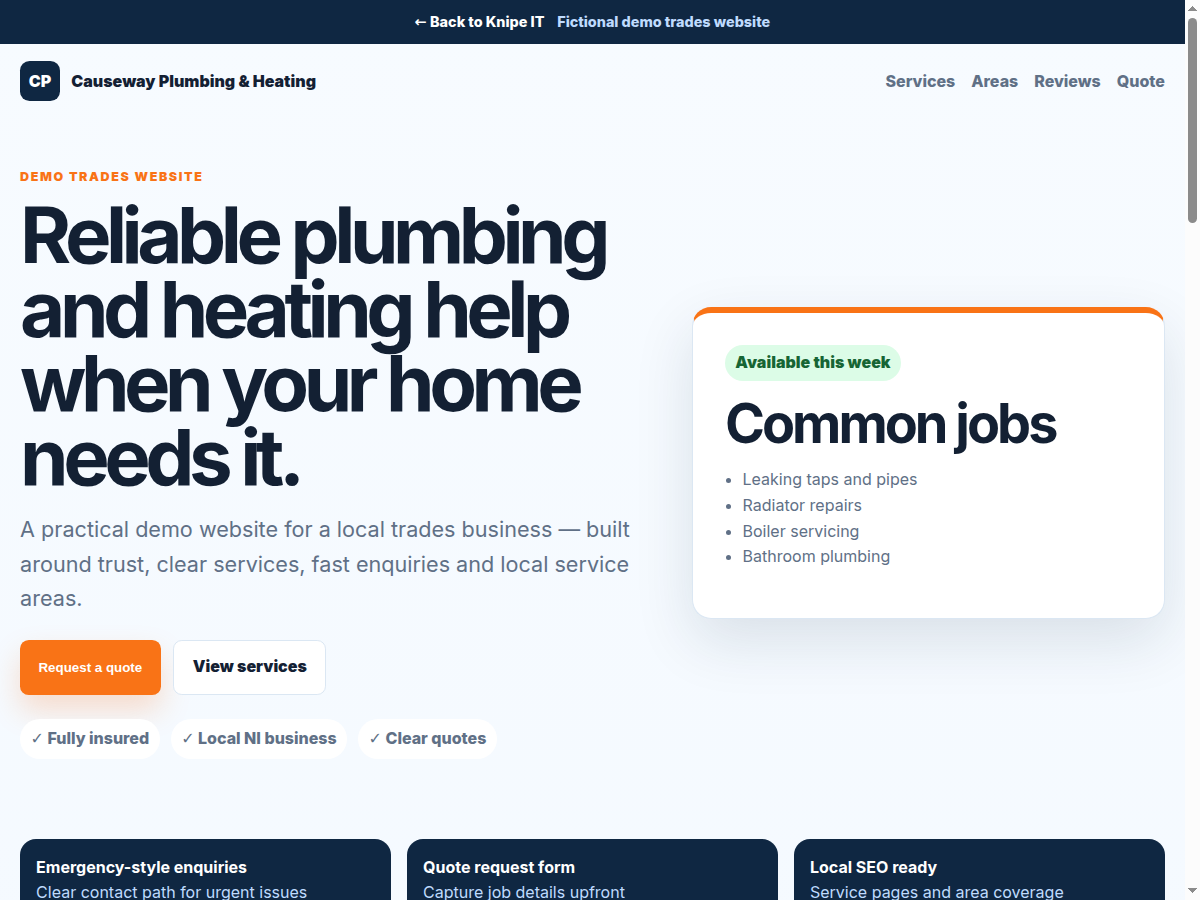 Causeway Plumbing and Heating demo website preview